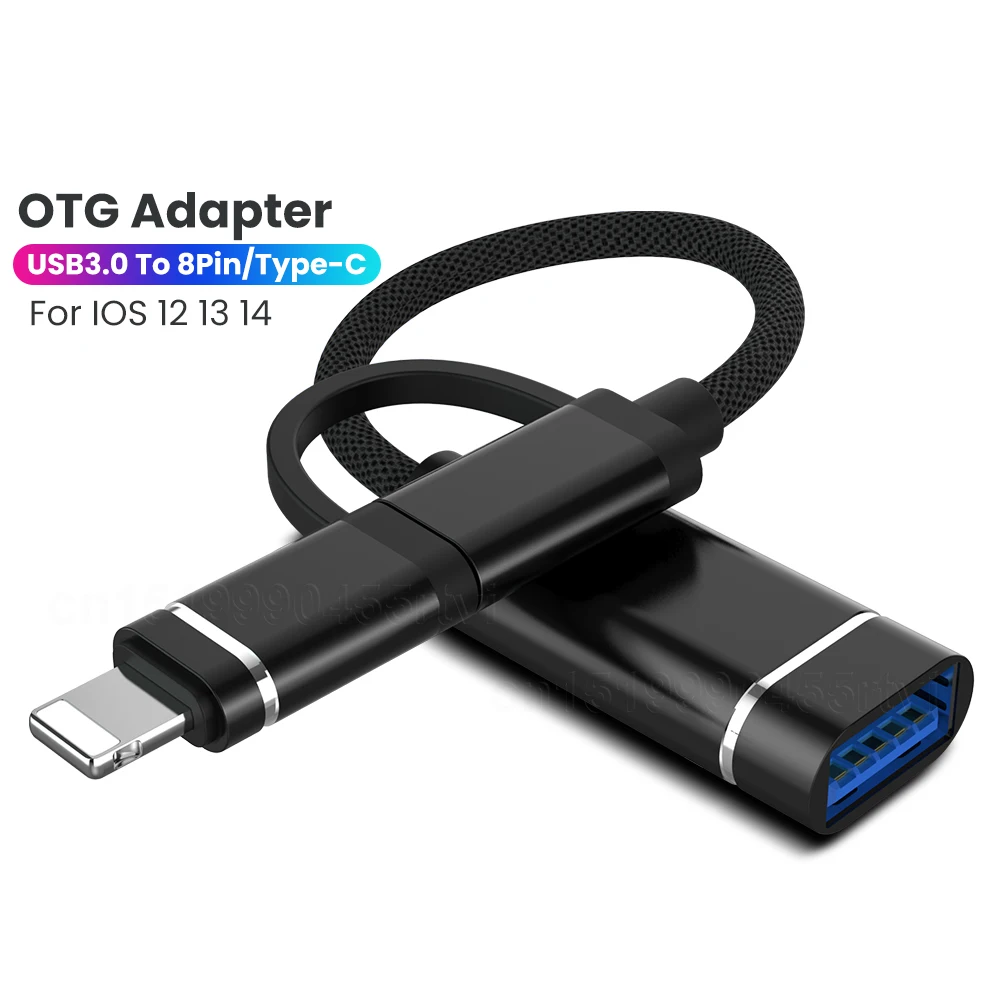 2 in 1 USB 3.0 To 8-Pin/Type C OTG Adapter Cable Mouse Camera Card Reader USB HUB Converter For iPhone 14 13 12 Pro iOS 13 above