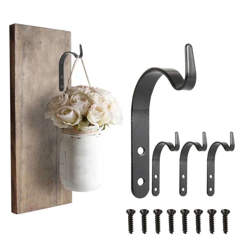 

Garden Wall Basket Plant Holder Hanger Flower Pot Hanging Bracket/Screw Black Lantern Light Holder Shape J Hook Shelf Accessory