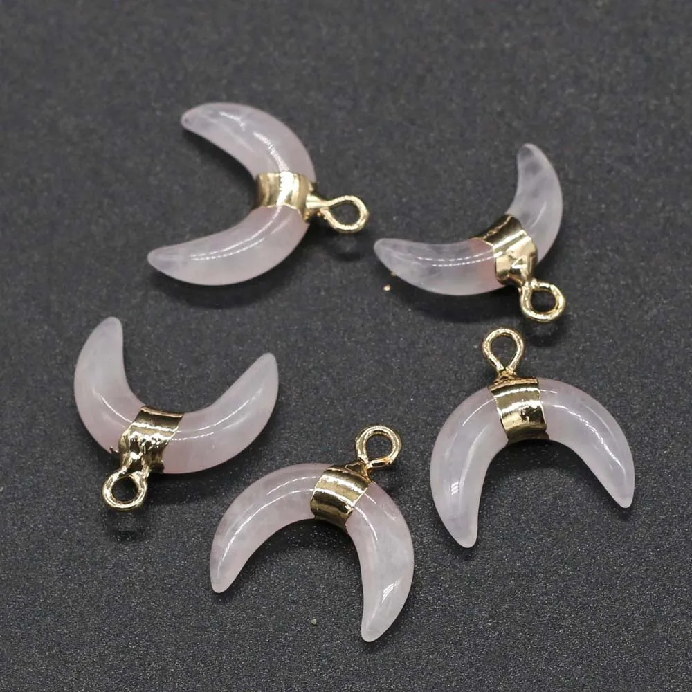 

Natural Crystal Stone Pendants Exquisite Crescent Rose Quartzs Stone Charms For Jewelry Making Women Necklace Bracelet Gift