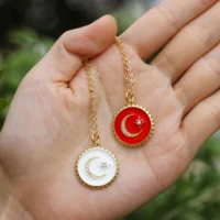 1pcs trendy hot style enameled gold color round moon star cubic zircon pendant necklace fashion women adjustable o chain jewelry