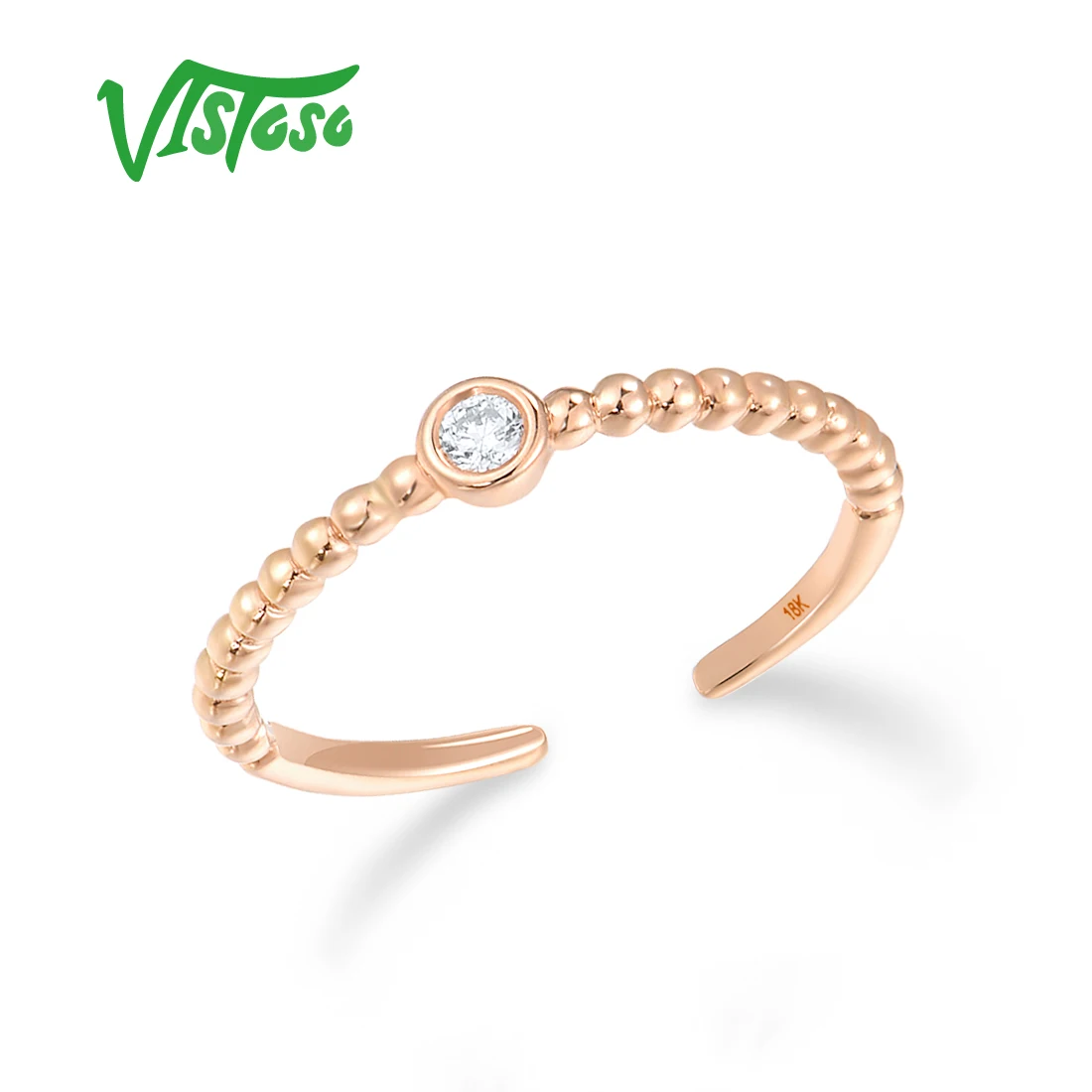 

VISTOSO Genuine 18K 750 Rose Gold Pinky Ring For Women Sparkling Diamond Open Ring Simple Style Dainty Fashion Fine Jewelry