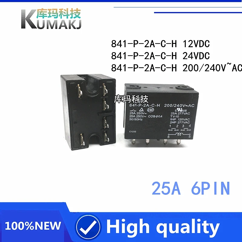 1 шт./лот 100% новое реле 841-P-2A-C-H 12VDC 24VDC 200/240V ~ AC 25A 6PIN | Электронные компоненты и
