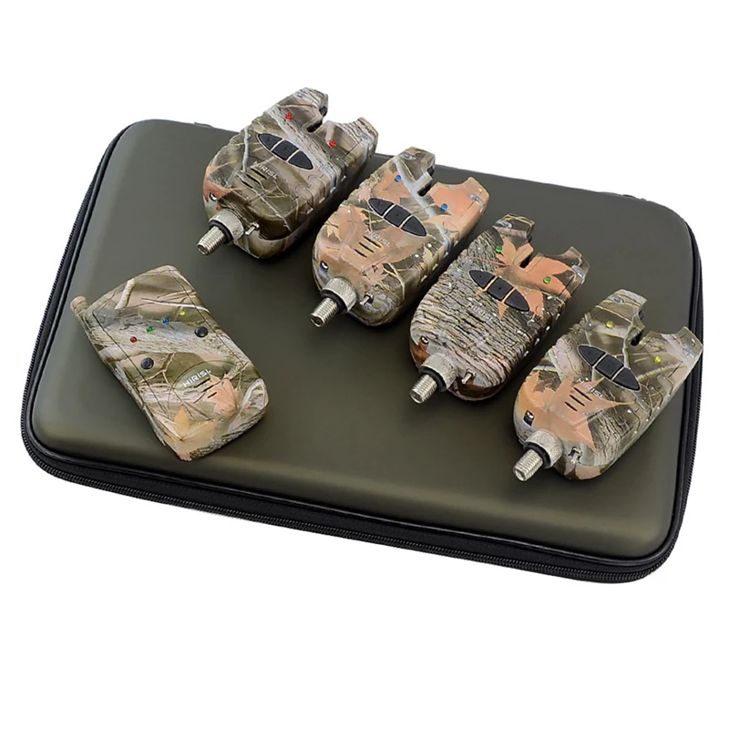 

Fishing alarm receiver HIRISI Carp Fishing Bite Alarm Set Waterproof 1+ 4 Camouflage Color Wireless Fishing Alarm Set