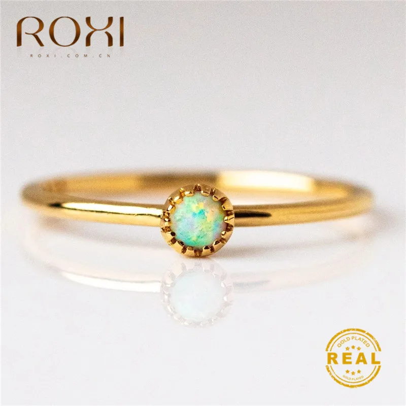 ROXI тонкий дизайн круглый Опаловый камень кольцо для женщин изысканное тонкое кольцо с камнем рождения Свадебные украшения Изящные Несколько колец