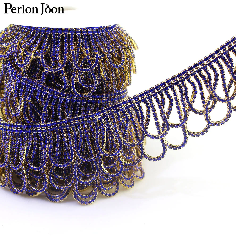 1 ярд бахрома волнистый Круг Хрустальные Цветы Стразы отделка бахромой Лента