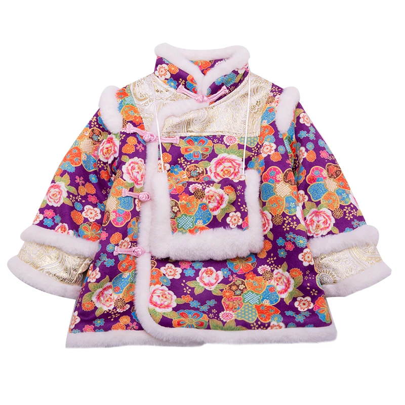 WLG куртки на меху для девочек парки детская одежда Зимние Детские Ципао в