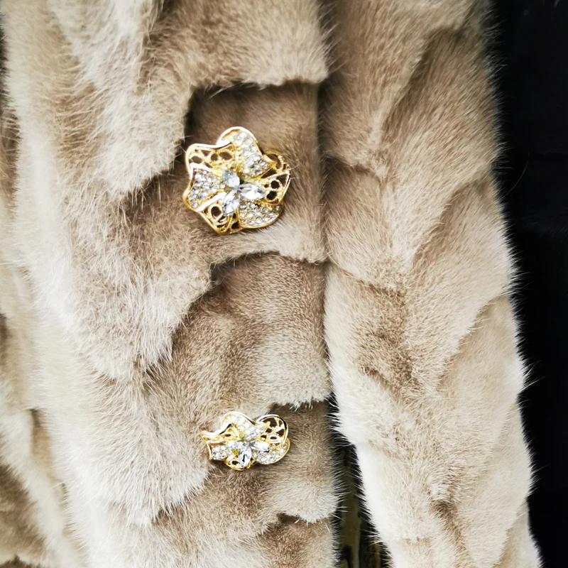 Real fur coat mink overcoat fashion fox hair collar high quality mink skin stitching overcoat women's natural mink overcoat