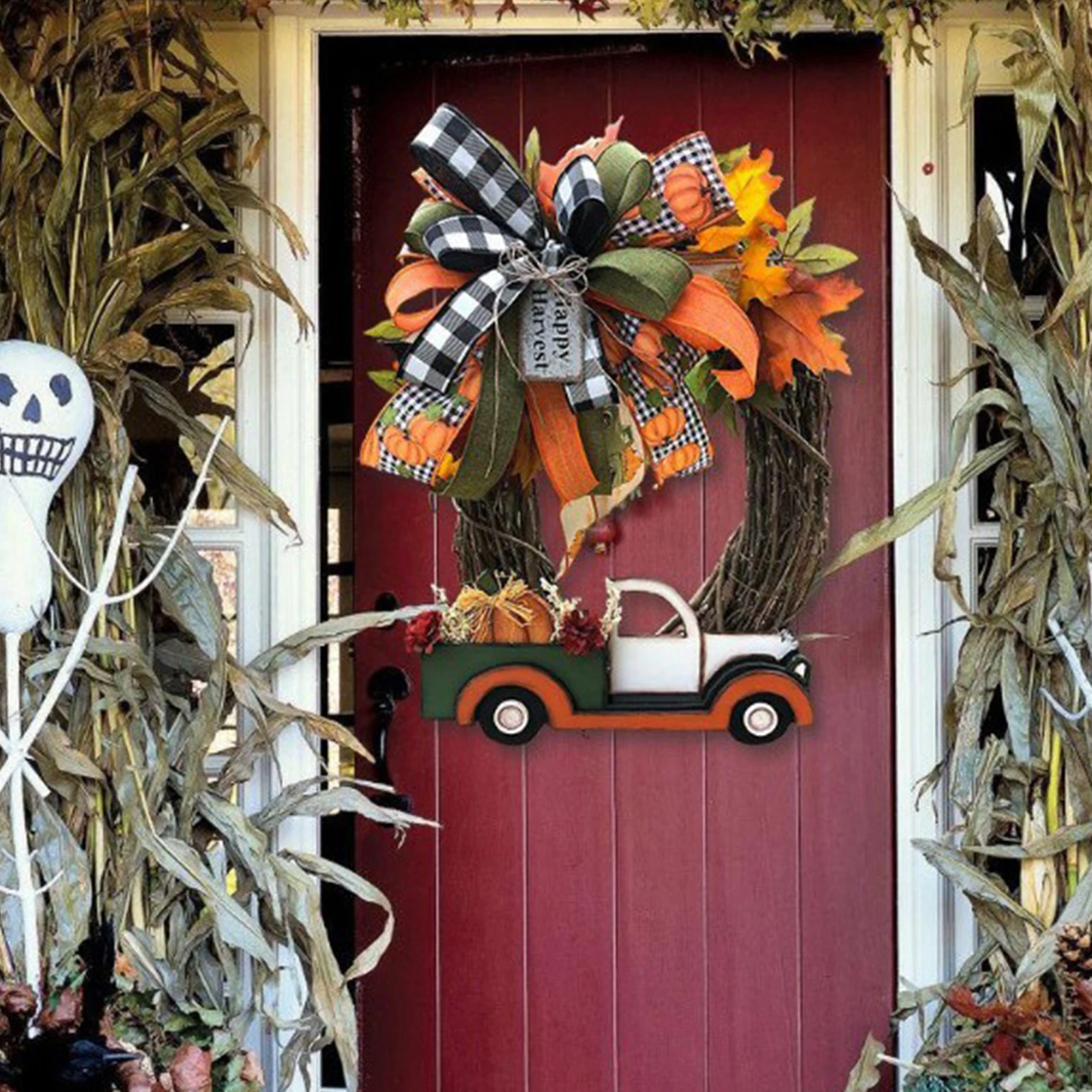 

Pumpkin Car Wreath 12 in Acrylic Front Door Garland Pumpkin Sign Thanksgiving Home Artificial Decorations