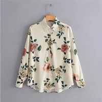 2021 autumn hot sale niche design flower print long sleeved shirt elegant holiday style chiffon blouse female traf yk2 xxxx trf