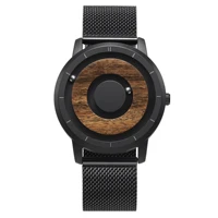 eutour original magnetic wooden dial fashion casual quartz watch simple mens watch stainless steel leather strap