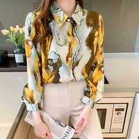 new fashion printed shirt elegant casual retro temperament chiffon blouse loose lantern sleeve office lady blouse vintage shirt