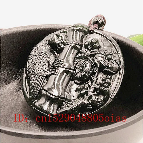 Ожерелье из натурального китайского черного и зеленого нефрита с кулоном