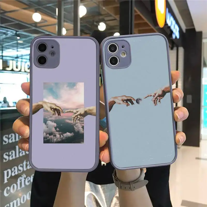 

Art hand lines Painted Pattern Phone Case Matte Transparent for iPhone 7 8 11 12 s mini pro X XS XR MAX Plus cover funda