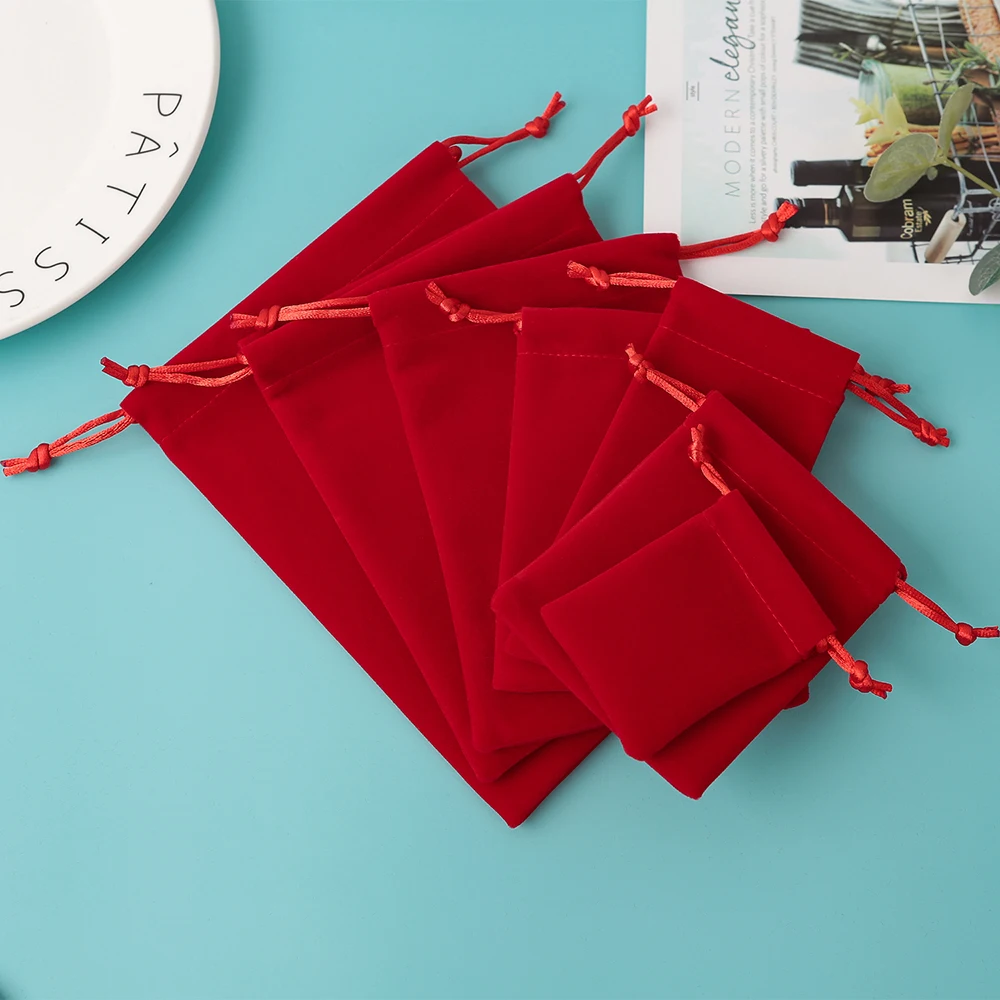 

100pcs Custom Logo Jewelry Packaging Pouches Personalized Small Wedding Party Candy Christmas Party Velvet Drawstring Gift Bag