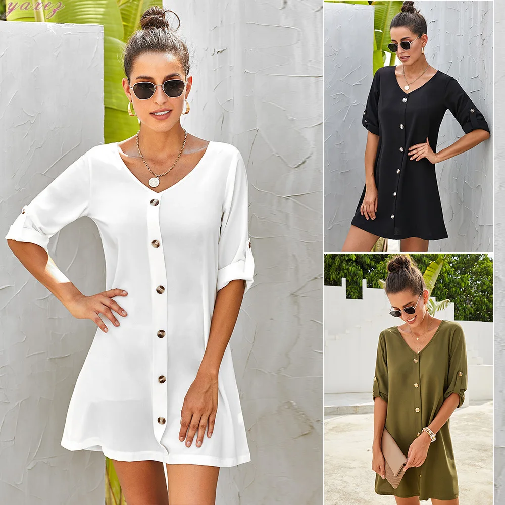 Сезон: весна-лето для женщин из хлопка и льна с закатанными рукавами женское