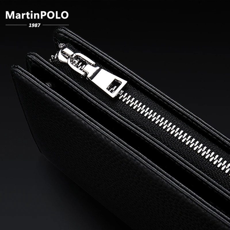 Мужской Длинный кошелек MartinPOLO из натуральной кожи на молнии с отделением для