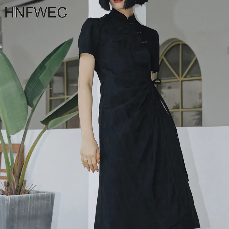

2020 Spring Summer New Arrivals Stand Collar Short Sleeve High Waist Solid Pattern Women Vintage Straight Dress U220