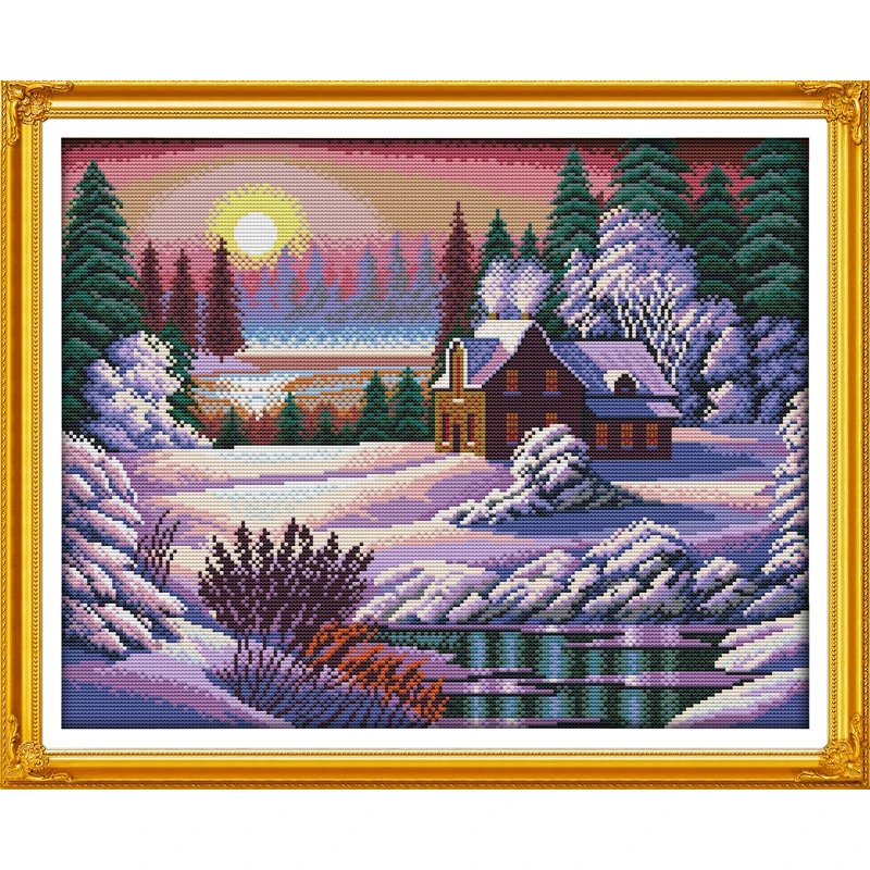

Everlasting Love Dusk snow-covered Landscape Chinese Cross Stitch Kits Ecological Cotton Stamped 11CT New Store Sales Promotion