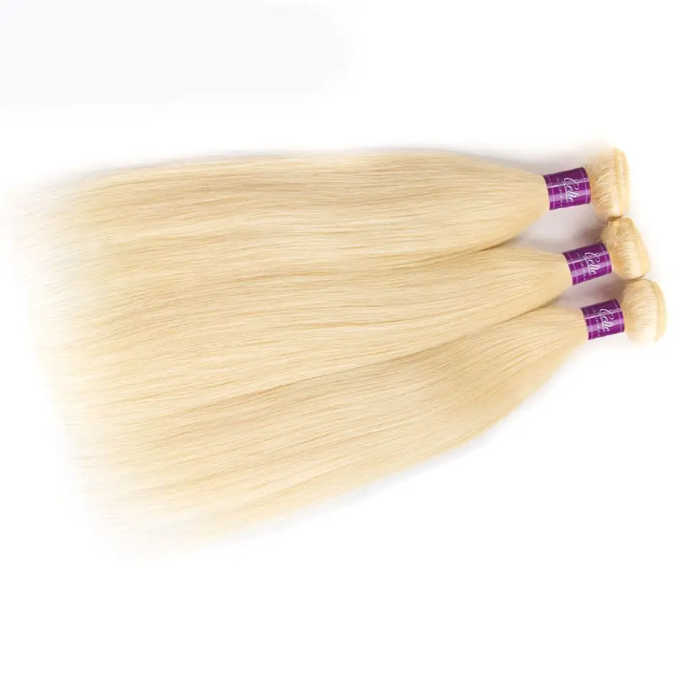 Светлые прямые пучки волос с фронтальной связью Remy 3 пучка прямой блонд закрытыми