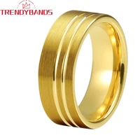 tungsten engagement ring wedding jewelry gold offset grooved brushed finish flat comfort fit