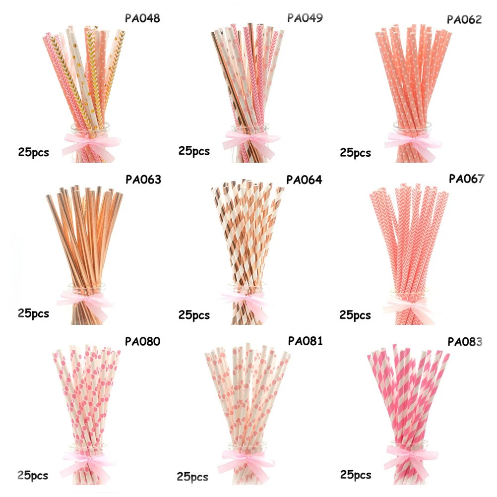 25pcs/lot New Paper Straws for Kids Birthday Wedding Decorations Event Party Christmas Supplies Creative Mixed Colors | Дом и сад