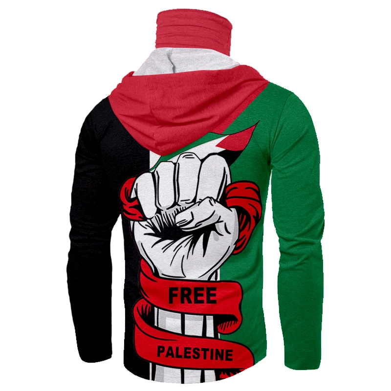 CJLM Custom Free Palestine Mask Ninja Fist Hooded Long Sleeve T-shirt Tattoo Oversized Long-sleeved Shirt Scarf Flag | Мужская одежда