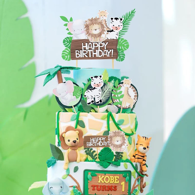 Фотофон с изображением джунглей сафари животных торта Декор Жираф Лев детский