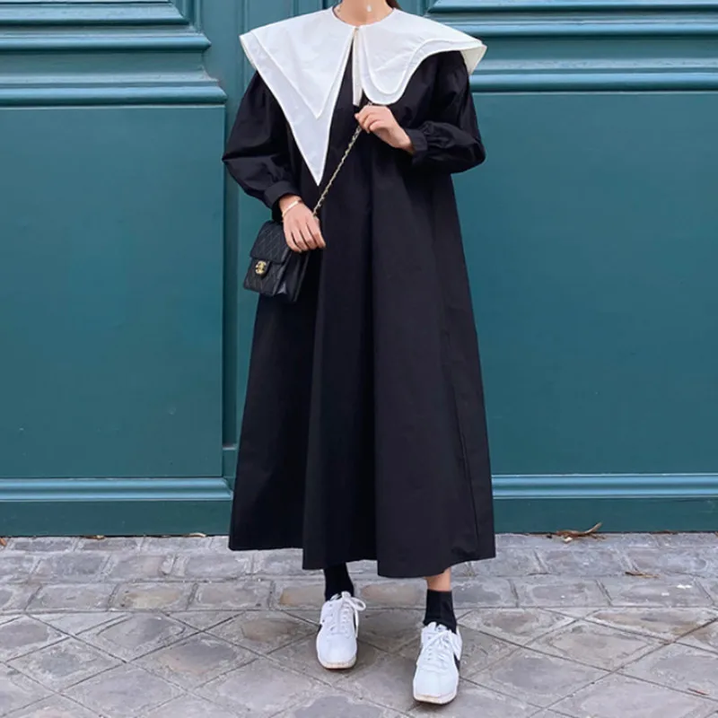 

SuperAen Spring Summer New Full Peter Pan Collar Loose Plus Size Fashion Casual Ankle-Length Dresses Women