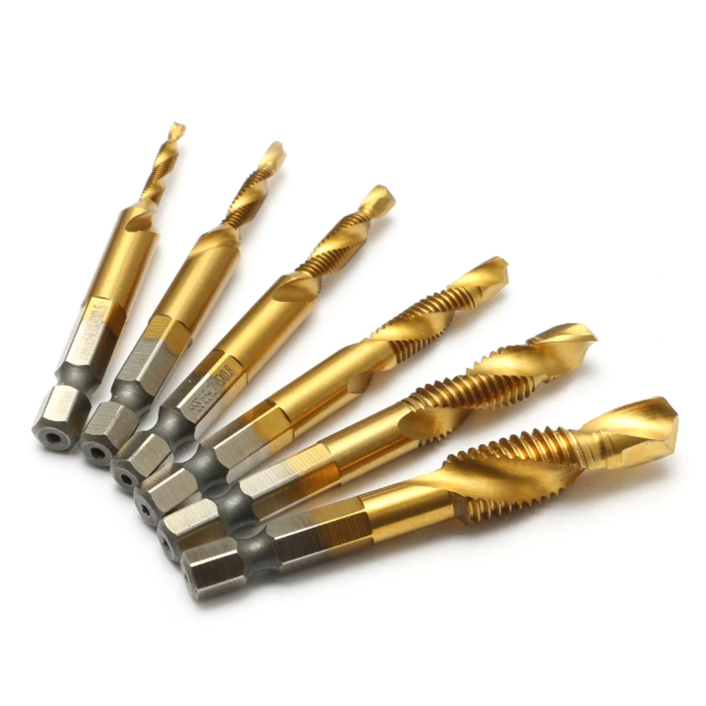 

WENXING 6Pcs M3-M10 Hex Shank Titanium Plated HSS Screw Thread Metric Tap Drill Bits