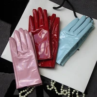 patent leather glove woman genuine leather short style autumn winter warm velvet lining leisure driving gloves free shipping