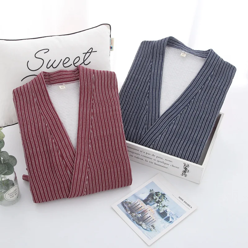

Japanese Kimono Couple Yukata Cardigan Pajamas Set Spring Pure Cotton Simple Women Men Nightgown Bathrobe