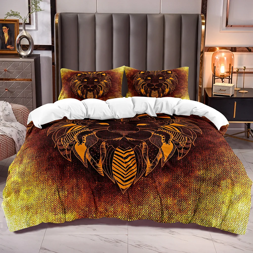 

Retro Lion Print Duvet Cover withAnimal Pattern Bedding Comforter Cover Zipper Closure Animal Theme Kids Teens Adults