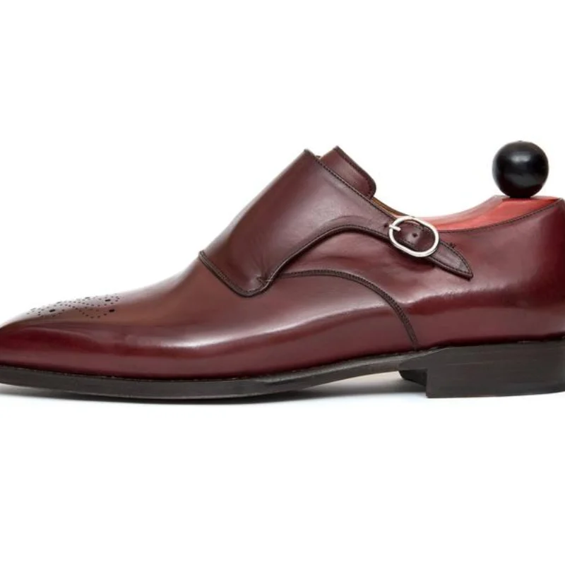 

2021 New Men Shoes Handmade High-end Wine Red PU Hollow Carved Single Buckle Fashion Casual Business Dress Monk Shoes HL773