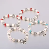 new bracelets bangle natural freshwater pearl with square zinc alloy heart pendant bracelet for women charm jewelry gifts