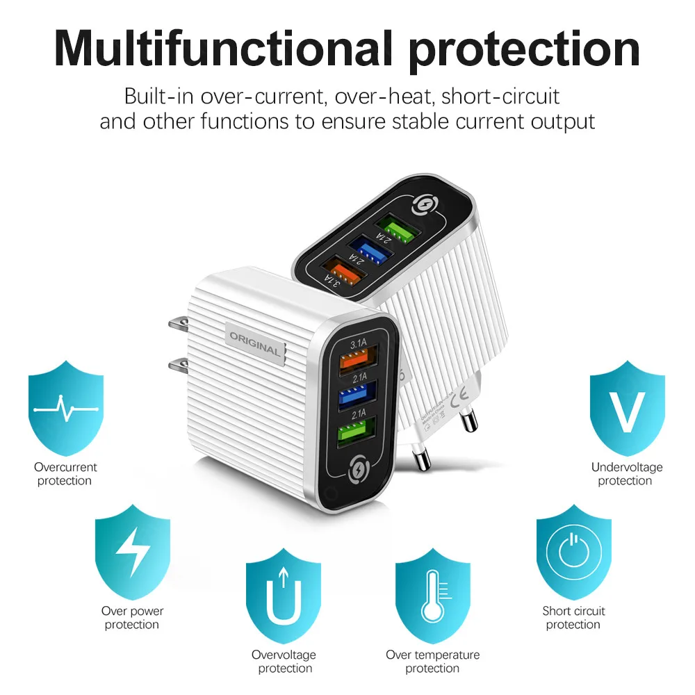 

QC3.0 Charger Fast Charge Power Adapter Charging for Xiaomi Samsung IPhone 11 7 X 3 Ports EU Smart Phones Universal USB Chargers