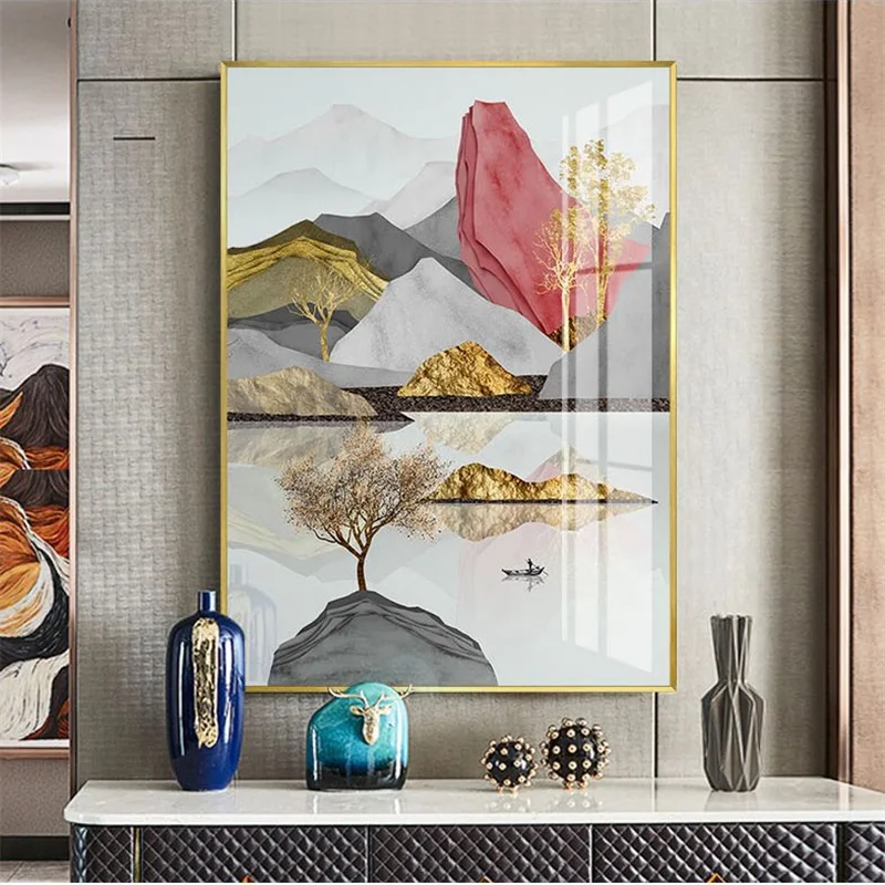 

Chinese Style Abstract Landscapes River Bird Tree Mountain Rock Canvas Painting Wall Picture Print Poster Living Room Decoration