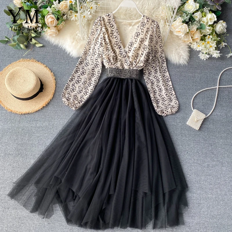 YuooMuoo Брендовое модное весеннее длинное кружевное платье с v образным вырезом