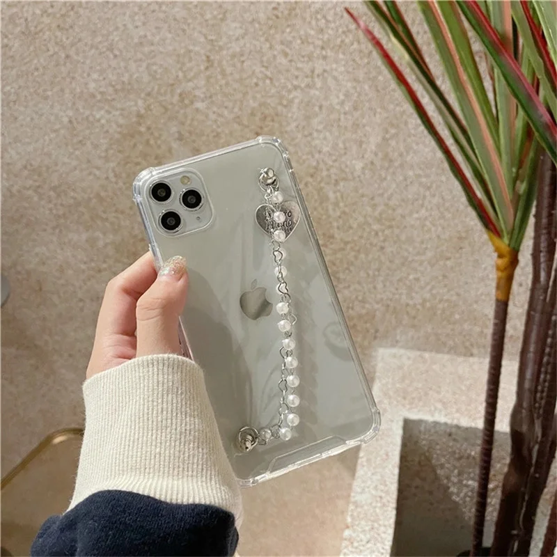 

INS Pearl Chain Phone Case For iphone 11 Pro Max 12 Mini 7 8 Plus X XR XS SE 2020 Fashion Beautiful Soft Cover Love Bracelet