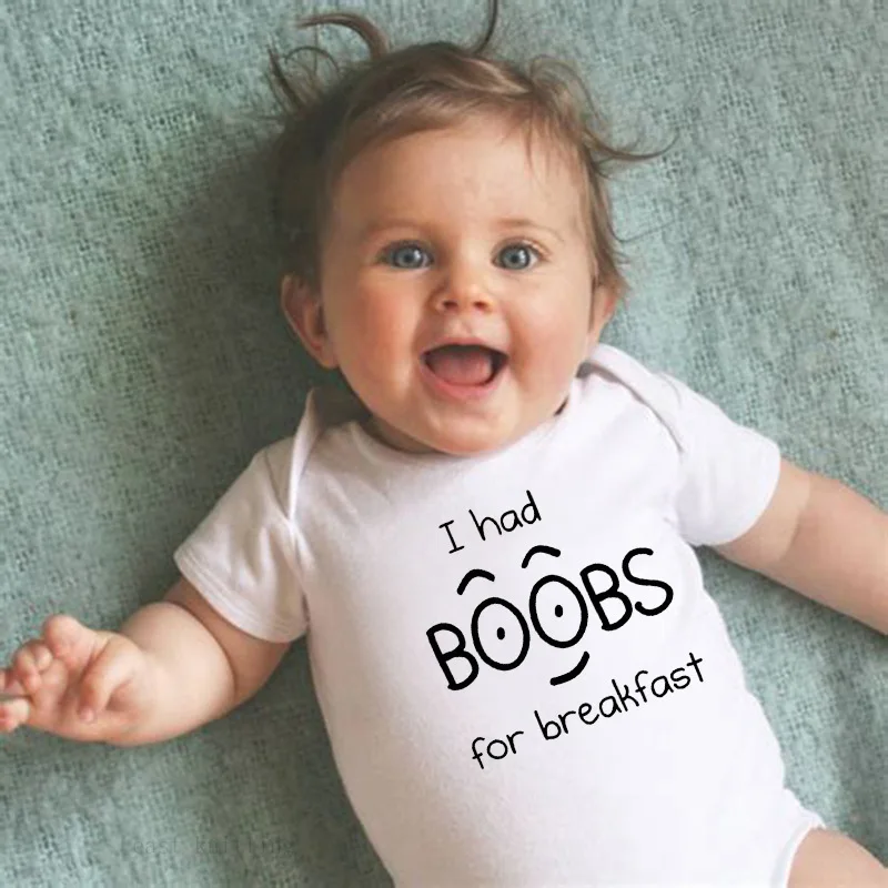 Боди для новорожденных с надписью I Had Boobs For завтраком одежда короткими рукавами
