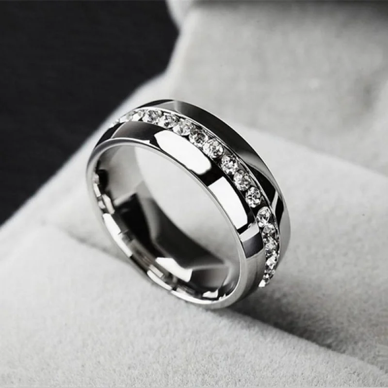 

Men Women Couple Stainless Steel Wedding Diamond Ring Titanium Engagement Band