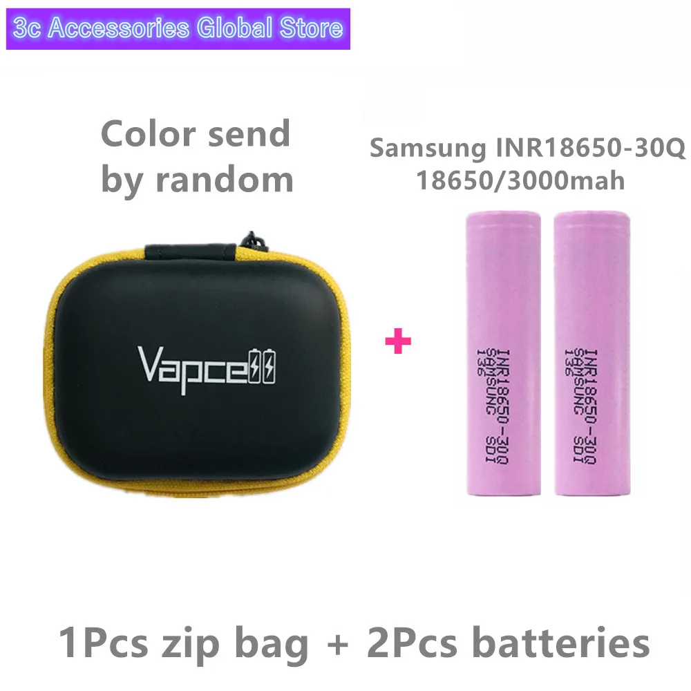 1 zip bag 2 battery 2 шт 3,7 V 18650 3000mah 15A Разрядка Для samsung INR18650-30Q литий-ионная батарея IMR батарея для игрушек E-cig фонарь фонарик и т. Д - Цвет: 1 zip bag 2 battery