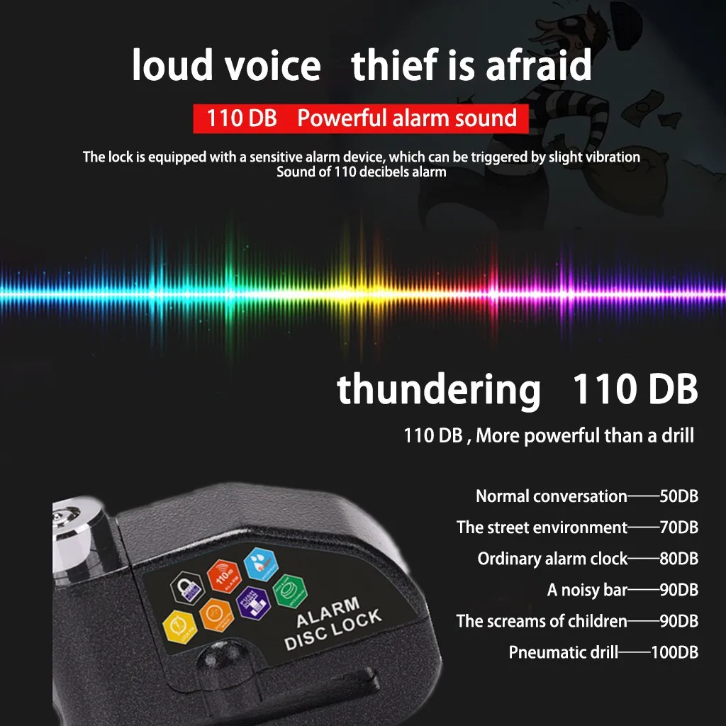 Водонепроницаемый велосипедный замок с сигнализацией прочный дисковым тормозом