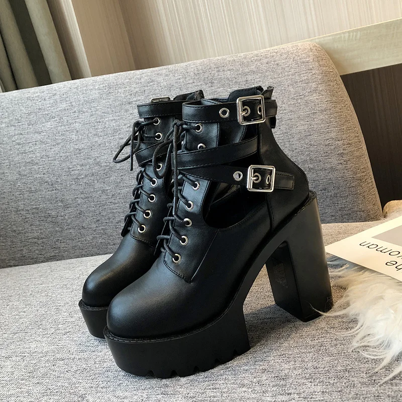 Женские байкерские ботильоны на очень высоком каблуке с пряжкой и ремешком в