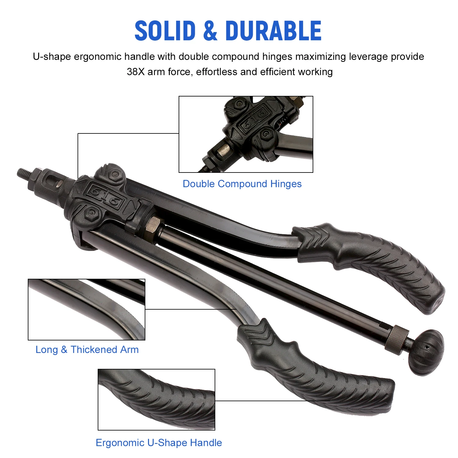 

Rivet Nut Tool 14in Auto Pumping Rod Rivet Set with 7Pcs Metric Mandrels M3 M4 M5 M6 M8 M10 M12 Installation kit with Case