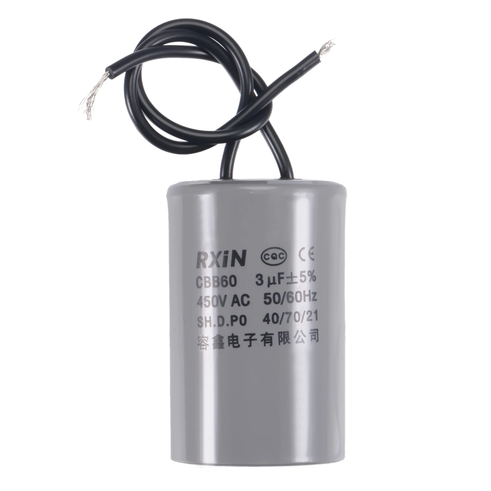 

1pcs CBB60 Motor Run Capacitor 3uF 450V AC 2 Wires 50/60Hz Cylinder 54x34mm for Air Compressor Water Pump Motor