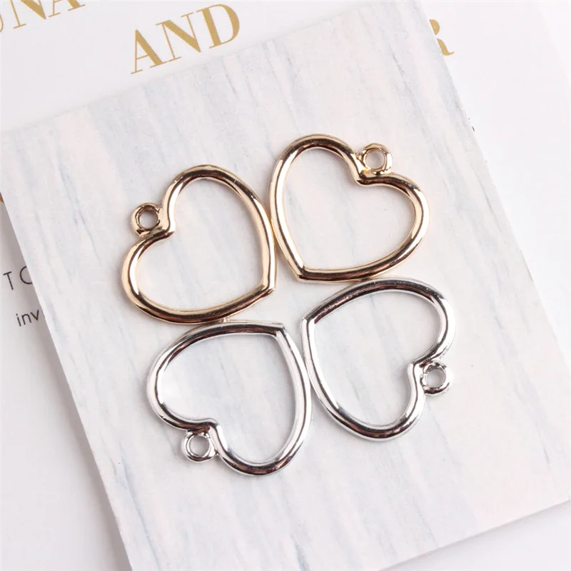 

10pcs Simple Geometric Heart-shaped Earrings Pendant, Dripping Oilzinc Alloy Gold/silver DIY Handmade Jewelry Accessories