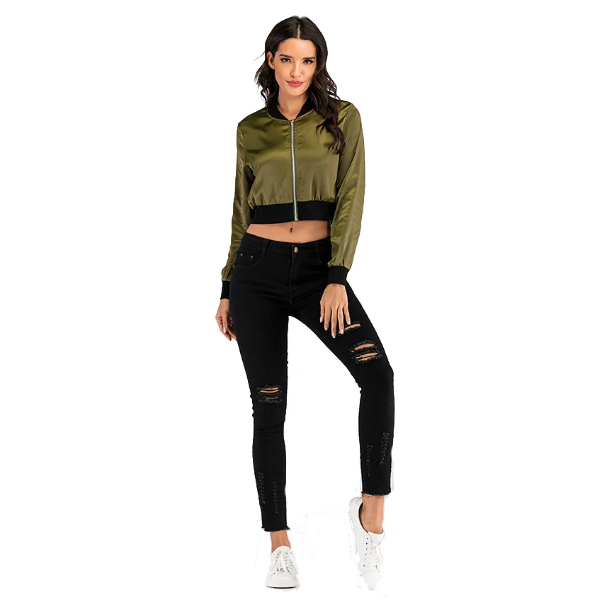 

Women Bomber Jackets Baseball Female Short Solid Coats 2020 Military Army Outwears Ladies Spring Autumn Fashion Jacket LL017