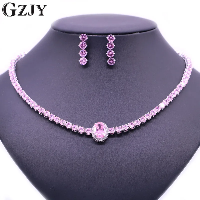 GZJY простой белый золотой цвет AAA циркон ожерелье серьги ювелирный набор для