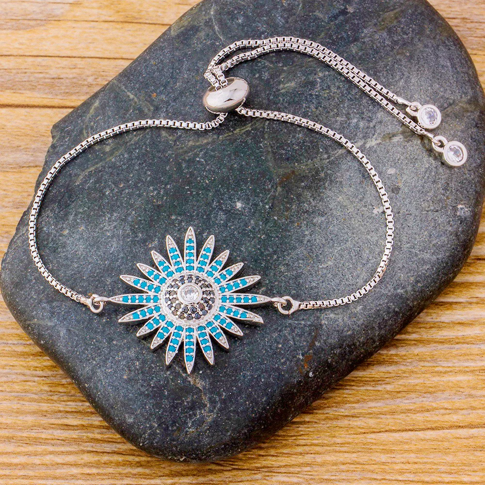 Новый трендовый браслет с кубическим цирконием и подсолнухом медный CZ женский