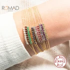 ROMAD 925 стерлингового серебра браслеты для женщин, яркие розовые, зеленые, черные, синие, циркон браслеты Pulsera плата 925 Mujer Femme
